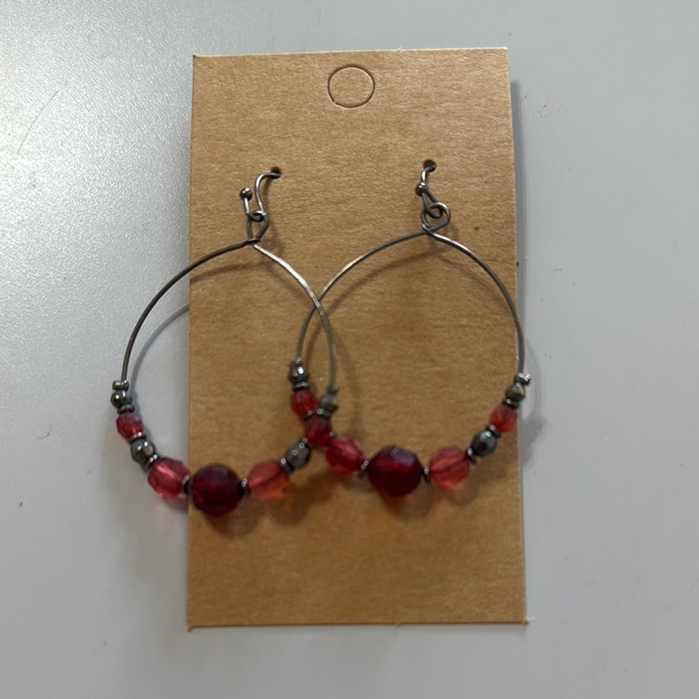 Elegant Red Beaded Hoop Earrings